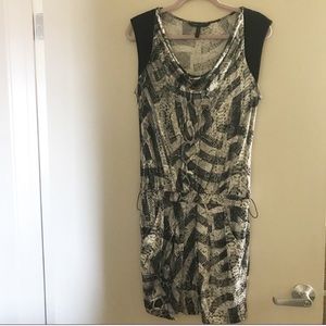 BCBGMAXARIA | Gray Snake Print Animal Print Drape Neck Cap Sleeve Mini Dress, S